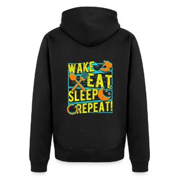 Wakeboarding Wakeboard Wake Eat Sleep Repeat - Unisex Premium Bio Zip Hoodie - Schwarz - Hinten - Nico (187cm)