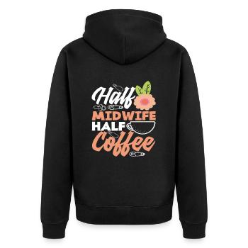 Half midwife, half coffee - Unisex Premium Organic Zip Hoodie - black - Back - Nico (187cm)