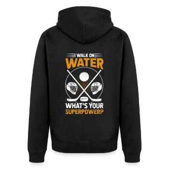 Eishockey Eishockeyspieler Hockey Spielen - Unisex Premium Bio Zip Hoodie - Schwarz - Hinten - Nico (187cm)