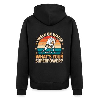 Eishockey Eishockeyspieler Hockey Spielen - Unisex Premium Bio Zip Hoodie - Schwarz - Hinten - Nico (187cm)