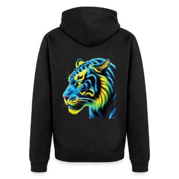 Lustiges Tiger Kunst Tier Natur Wildtier Tiere Zoo - Unisex Premium Bio Zip Hoodie - Schwarz - Hinten - Nico (187cm)