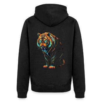 Lustiges Tiger Kunst Tier Natur Wildtier Tiere Zoo - Unisex Premium Bio Zip Hoodie - Schwarz - Hinten - Nico (187cm)