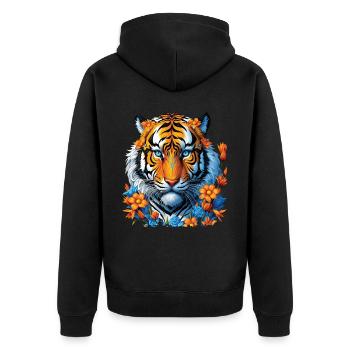 Lustiges Tiger Kunst Tier Natur Wildtier Tiere Zoo - Unisex Premium Bio Zip Hoodie - Schwarz - Hinten - Nico (187cm)