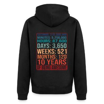 10 Jahre alt! Geburtstagsgeschenk 10. Geburtstag - Unisex Premium Bio Zip Hoodie - Schwarz - Hinten - Nico (187cm)