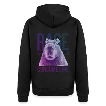 Wut Konsumiert Mich TLustiges Wasserschwein Alberner Humor - Unisex Premium Bio Zip Hoodie - Schwarz - Hinten - Nico (187cm)