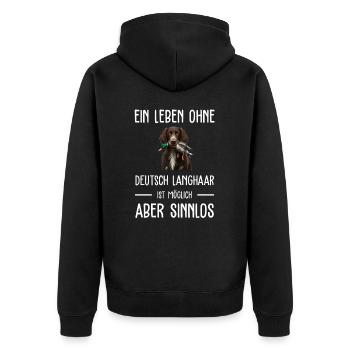 Deutsch Langhaar I Jagdhund Vorstehhund Motiv für - Unisex Premium Bio Zip Hoodie - Schwarz - Hinten - Nico (187cm)