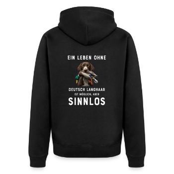 Deutsch Langhaar I Jagdhund Vorstehhund Motiv für - Unisex Premium Bio Zip Hoodie - Schwarz - Hinten - Nico (187cm)