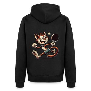 Drôle Chat de dessin animé rétro jouant au tennis de table - Veste à capuche bio Premium Unisexe - noir - Dos - Nico (187cm)