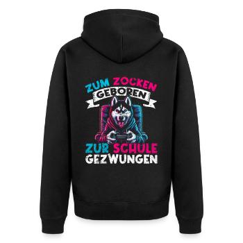 Born to gamble forced to school husky - Unisex Premium Organic Zip Hoodie - black - Back - Nico (187cm)