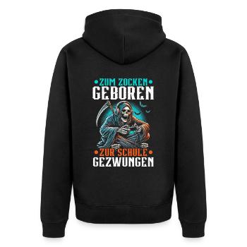 Né pour jouer Forcé d’aller à l’école Grim Reaper - Veste à capuche bio Premium Unisexe - noir - Dos - Nico (187cm)