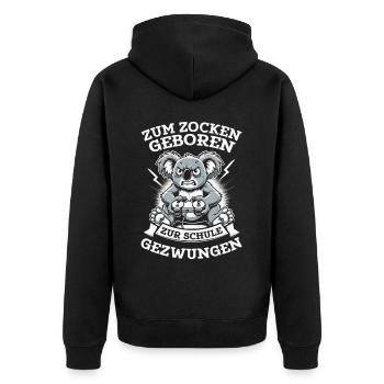 Zum Zocken Geboren Zur Schule Gezwungen Koala - Unisex Premium Bio Zip Hoodie - Schwarz - Hinten - Nico (187cm)