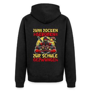 Zum Zocken geboren zur Schule gezwungen Ninja - Unisex Premium Bio Zip Hoodie - Schwarz - Hinten - Nico (187cm)