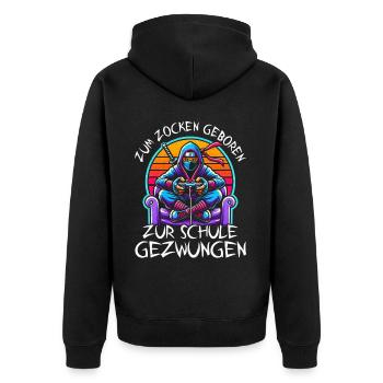Zum Zocken geboren zur Schule gezwungen Ninja - Unisex Premium Bio Zip Hoodie - Schwarz - Hinten - Nico (187cm)