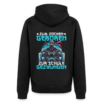Zum Zocken geboren zur Schule gezwungen Ninja - Unisex Premium Bio Zip Hoodie - Schwarz - Hinten - Nico (187cm)