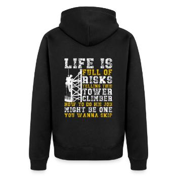 Industriekletterer Tower Climber Industrieklettern - Unisex Premium Bio Zip Hoodie - Schwarz - Hinten - Nico (187cm)
