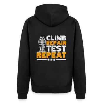 Industriekletterer Tower Climber Industrieklettern - Unisex Premium Bio Zip Hoodie - Schwarz - Hinten - Nico (187cm)