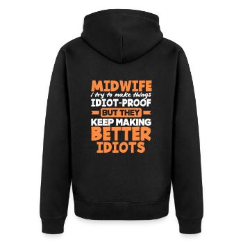 Hebamme Ich Mache Dinge Idiotensicher - Unisex Premium Bio Zip Hoodie - Schwarz - Hinten - Nico (187cm)