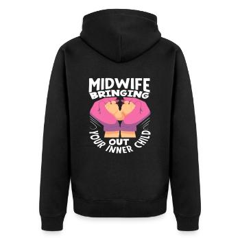 Midwife brings out your inner child - Unisex Premium Organic Zip Hoodie - black - Back - Nico (187cm)