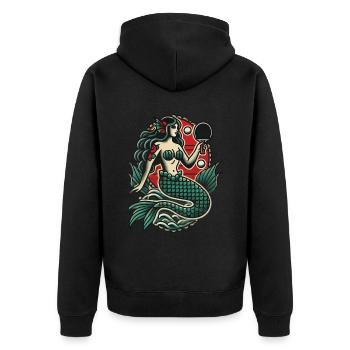 Tatouage rétro style tennis de table sirène - Veste à capuche bio Premium Unisexe - noir - Dos - Nico (187cm)