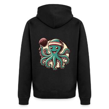 Lustiger Oktopus Tischtennis Cartoon Retro - Unisex Premium Bio Zip Hoodie - Schwarz - Hinten - Nico (187cm)