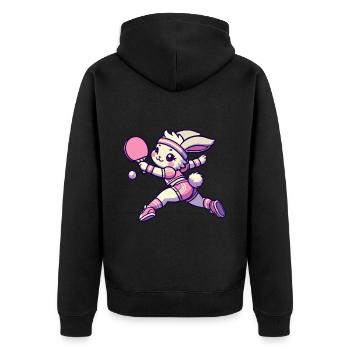 Lapin Kawaii Jouant Art du Tennis De Table - Veste à capuche bio Premium Unisexe - noir - Dos - Nico (187cm)