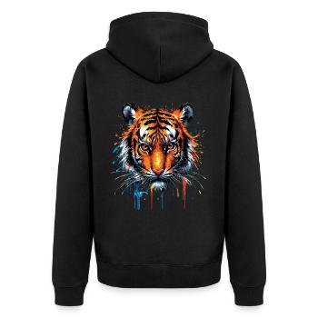 Lustiges Tiger Kunst Tier Natur Wildtier Tiere Zoo - Unisex Premium Bio Zip Hoodie - Schwarz - Hinten - Nico (187cm)