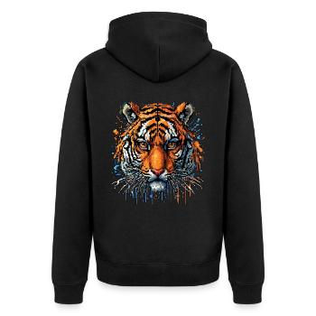 Lustiges Tiger Kunst Tier Natur Wildtier Tiere Zoo - Unisex Premium Bio Zip Hoodie - Schwarz - Hinten - Nico (187cm)