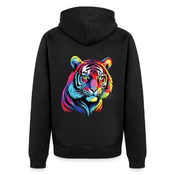 Lustiges Tiger Kunst Tier Natur Wildtier Tiere Zoo - Unisex Premium Bio Zip Hoodie - Schwarz - Hinten - Nico (187cm)