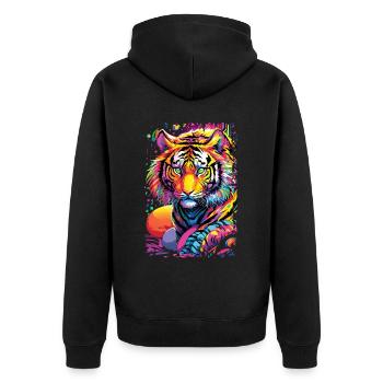 Lustiges Tiger Kunst Tier Natur Wildtier Tiere Zoo - Unisex Premium Bio Zip Hoodie - Schwarz - Hinten - Nico (187cm)