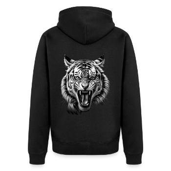 Lustiges Tiger Kunst Tier Natur Wildtier Tiere Zoo - Unisex Premium Bio Zip Hoodie - Schwarz - Hinten - Nico (187cm)