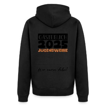 Jugendweihe 2025 Gästebuch Geschenk Mädchen Jungen - Unisex Premium Bio Zip Hoodie - Schwarz - Hinten - Nico (187cm)