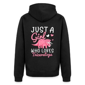Mädchen, das Triceratops liebt - Unisex Premium Bio Zip Hoodie - Schwarz - Hinten - Nico (187cm)