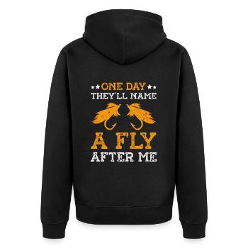 Fly Tying Fly Fishing - Unisex Premium Organic Zip Hoodie - black - Back - Nico (187cm)
