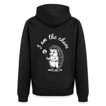 Ich bin das Chaos Lustiger Igel Löwenzahn Sarkastisch - Unisex Premium Bio Zip Hoodie - Schwarz - Hinten - Nico (187cm)