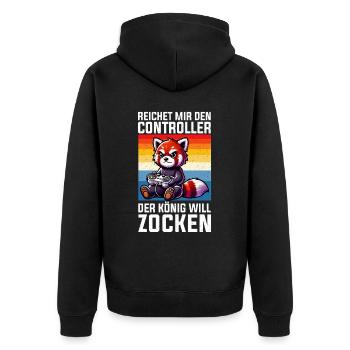Reichet Mir Den Controller Der König Will Zocken - Unisex Premium Bio Zip Hoodie - Schwarz - Hinten - Nico (187cm)