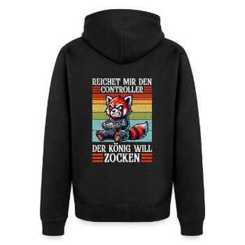 Reichet Mir Den Controller Der König Will Zocken - Unisex Premium Bio Zip Hoodie - Schwarz - Hinten - Nico (187cm)