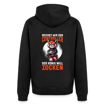 Reichet Mir Den Controller Der König Will Zocken - Unisex Premium Bio Zip Hoodie - Schwarz - Hinten - Nico (187cm)