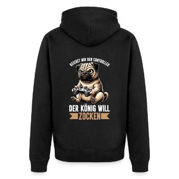 Reichet Mir Den Controller Der König Will Zocken - Unisex Premium Bio Zip Hoodie - Schwarz - Hinten - Nico (187cm)
