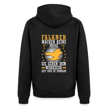 Falkner macht keine Pause Beizjagd Falknerei - Unisex Premium Bio Zip Hoodie - Schwarz - Hinten - Nico (187cm)