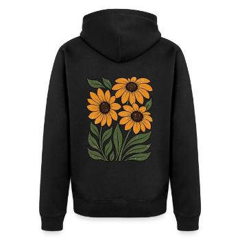 Sonnenblume inspirierte Retro-Wildblume - Unisex Premium Bio Zip Hoodie - Schwarz - Hinten - Nico (187cm)