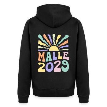 Malle 2029 - Unisex Premium Bio Zip Hoodie - Schwarz - Hinten - Nico (187cm)