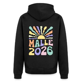 Malle 2026 - Unisex Premium Bio Zip Hoodie - Schwarz - Hinten - Nico (187cm)