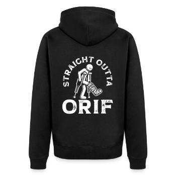 Gebrochener Oberschenkelknochen Gebrochenes Bein - Unisex Premium Bio Zip Hoodie - Schwarz - Hinten - Nico (187cm)