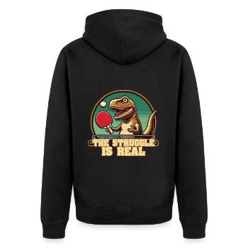 Lustiger T-Rex Tischtennis Struggle Spruch - Unisex Premium Bio Zip Hoodie - Schwarz - Hinten - Nico (187cm)