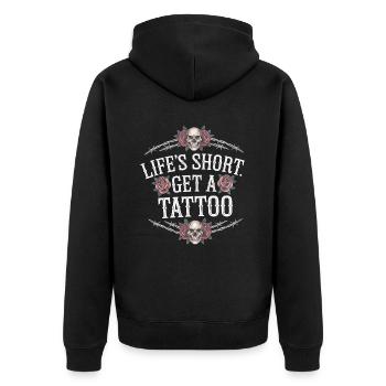 Tattoo Studio Tattoo Artist Tattoo Ideen - Unisex Premium Bio Zip Hoodie - Schwarz - Hinten - Nico (187cm)