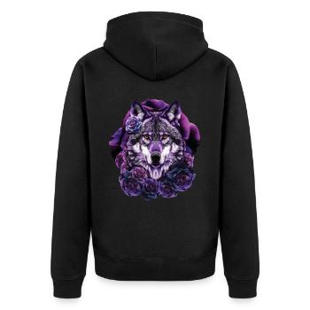 Wolf Liebhaber Wildtier Kunst Wolf Bunt Tier - Unisex Premium Bio Zip Hoodie - Schwarz - Hinten - Nico (187cm)