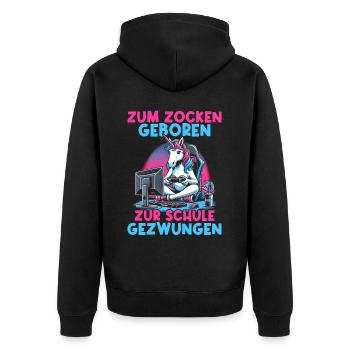 Née pour jouer Forcée d’aller à l’école Licorne - Veste à capuche bio Premium Unisexe - noir - Dos - Nico (187cm)