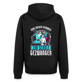 Née pour jouer Forcée d’aller à l’école Licorne - Veste à capuche bio Premium Unisexe - noir - Dos - Nico (187cm)
