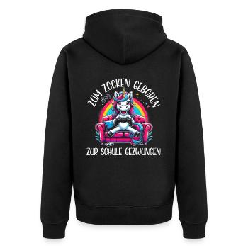 Née pour jouer Forcée d’aller à l’école Licorne - Veste à capuche bio Premium Unisexe - noir - Dos - Nico (187cm)