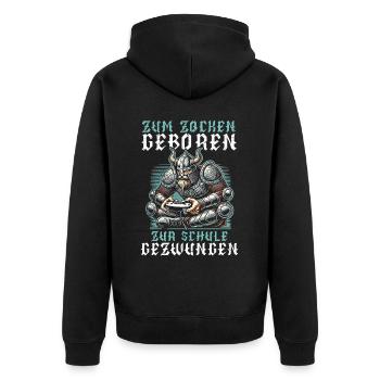 Nés pour jouer Forcés d’aller à l’école Les Vikings - Veste à capuche bio Premium Unisexe - noir - Dos - Nico (187cm)